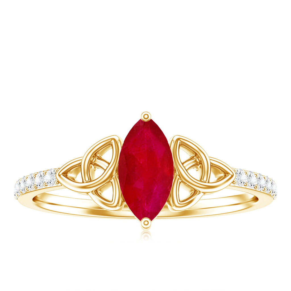 Natural 0.75 Carat Marquise Ruby Diamond Engagement Ring with Celtic Knot