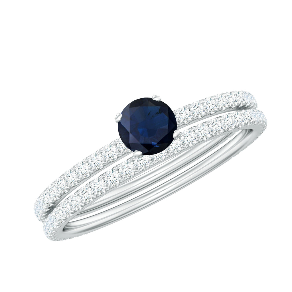 Natural Blue Sapphire and Diamond Bridal Ring Set for Women