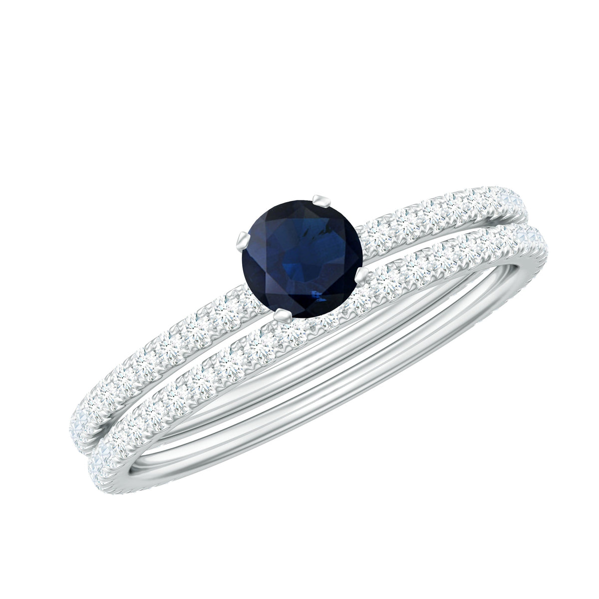 Natural Blue Sapphire and Diamond Bridal Ring Set for Women
