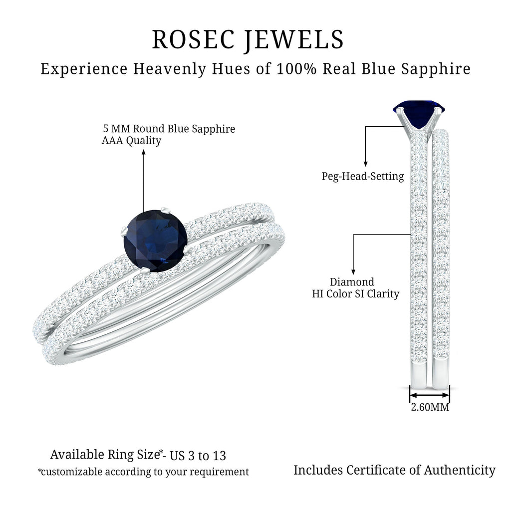 Natural Blue Sapphire and Diamond Bridal Ring Set for Women
