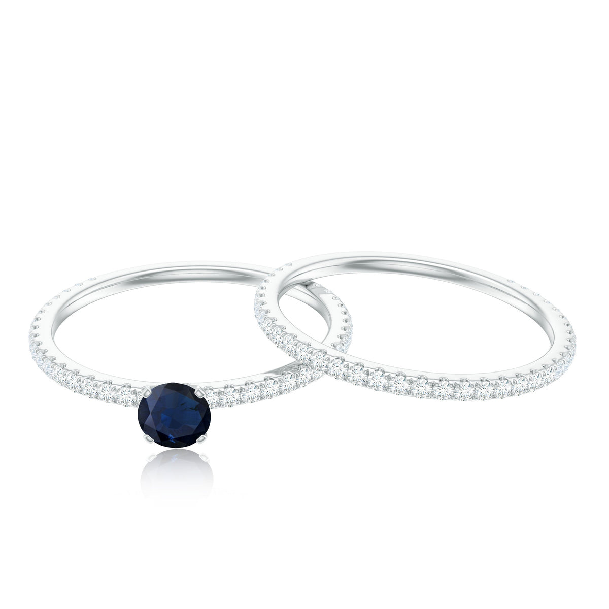 Natural Blue Sapphire and Diamond Bridal Ring Set for Women