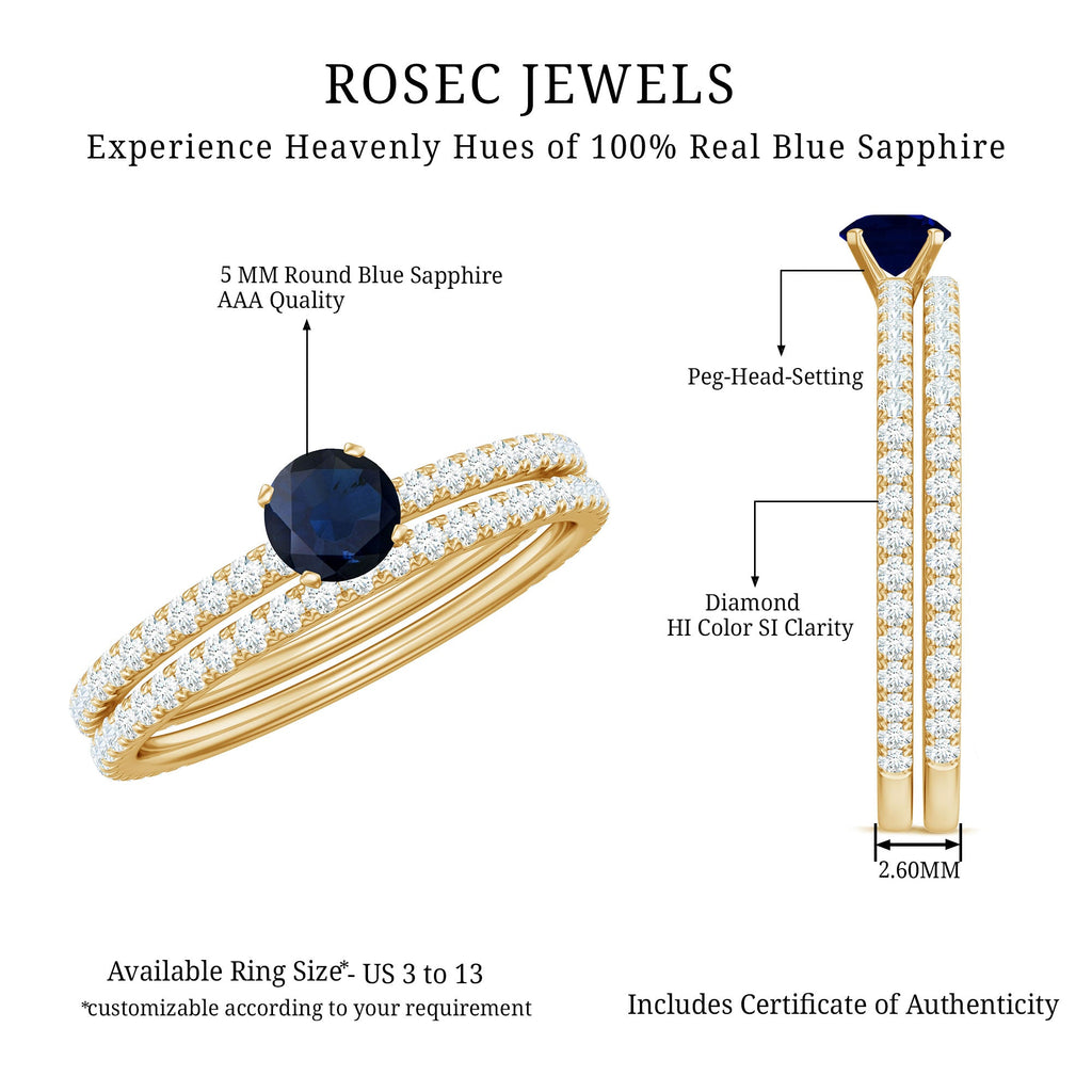 Natural Blue Sapphire and Diamond Bridal Ring Set for Women
