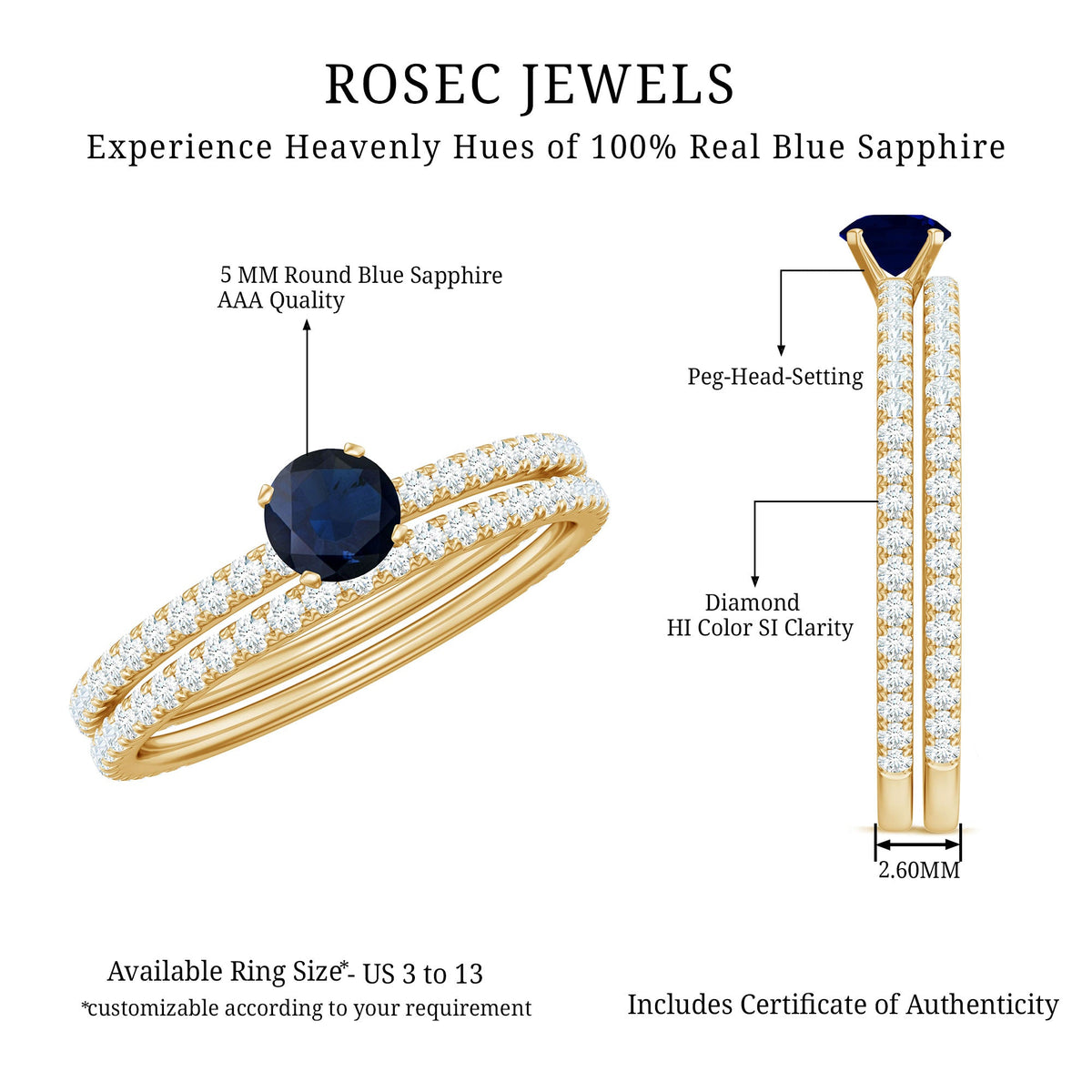 Natural Blue Sapphire and Diamond Bridal Ring Set for Women