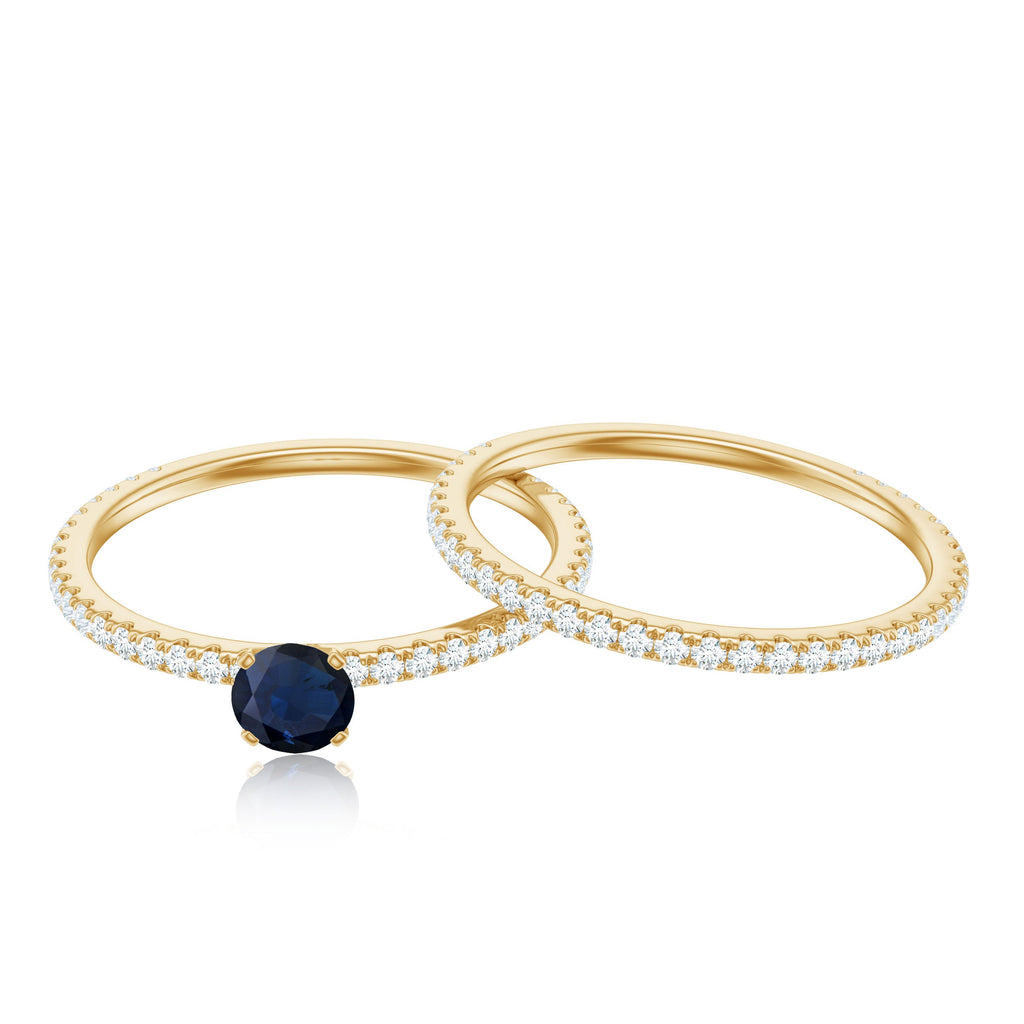 Natural Blue Sapphire and Diamond Bridal Ring Set for Women
