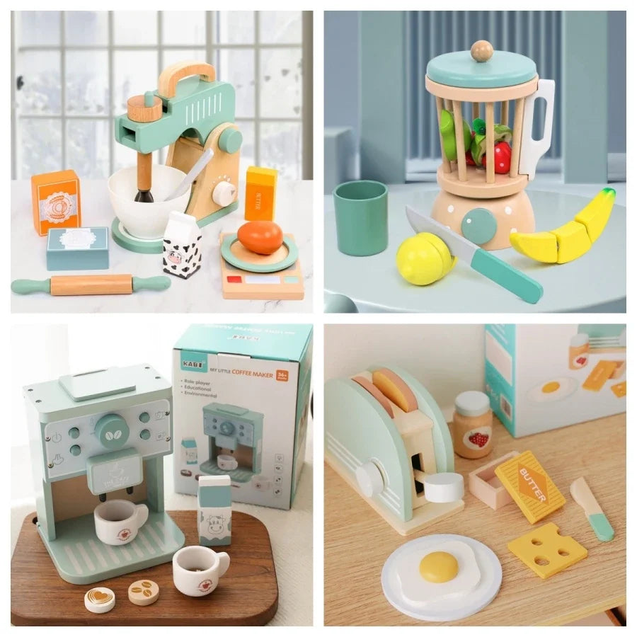 Wooden Pretend Play Tea Set for Kids - Play Kitchen Teapot & Cake Toy, Preschool Birthday Gift