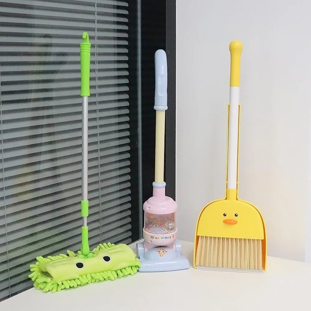 Kids Mini Cleaning Broom & Mop Playset - Cartoon Pretend Housekeeping Toy for Early Learning