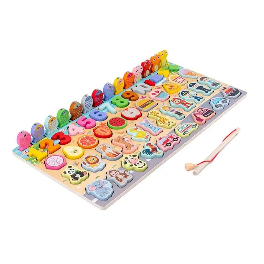 Montessori Wooden Alphabet Busy Board Puzzle - Multicolor Early Learning Toy (Fruits, Animals, Traffic)