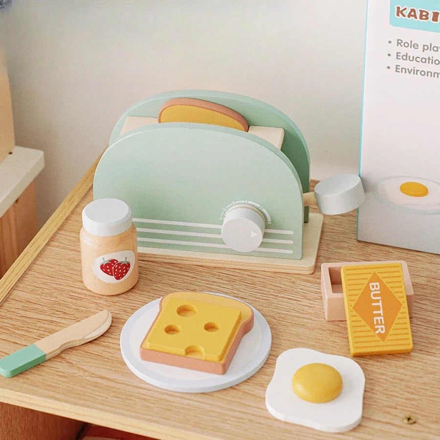 Wooden Pretend Play Tea Set for Kids - Play Kitchen Teapot & Cake Toy, Preschool Birthday Gift