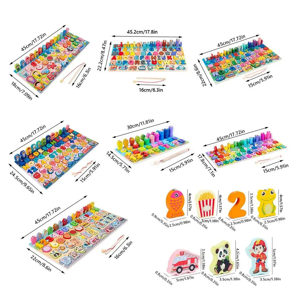 Montessori Wooden Alphabet Busy Board Puzzle - Multicolor Early Learning Toy (Fruits, Animals, Traffic)