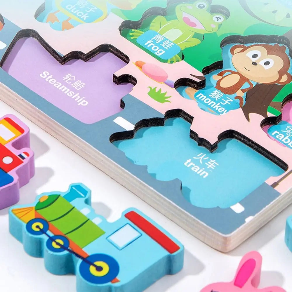 Montessori Wooden Alphabet Busy Board Puzzle - Multicolor Early Learning Toy (Fruits, Animals, Traffic)
