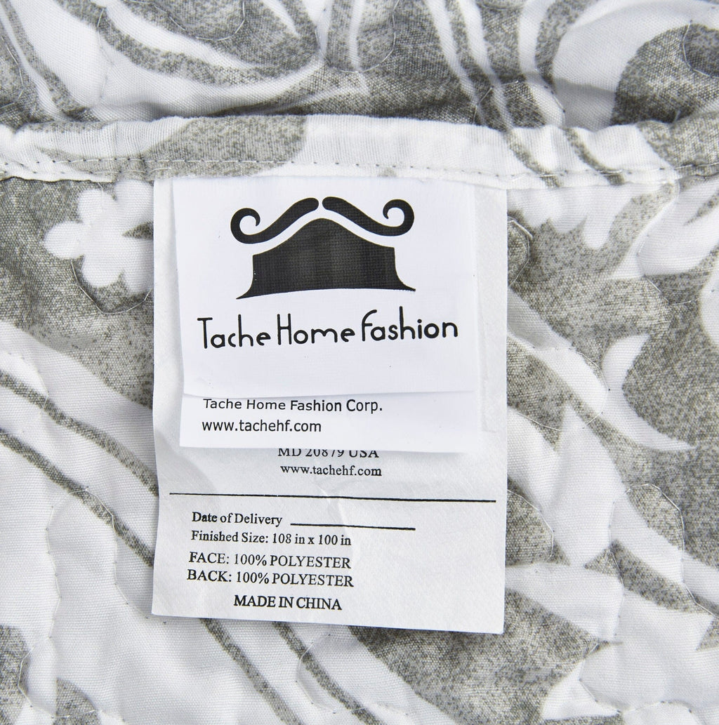 Tache Dreamy Moon Sky Ogee Damask Heather Gray White Quilt Set (TB300)