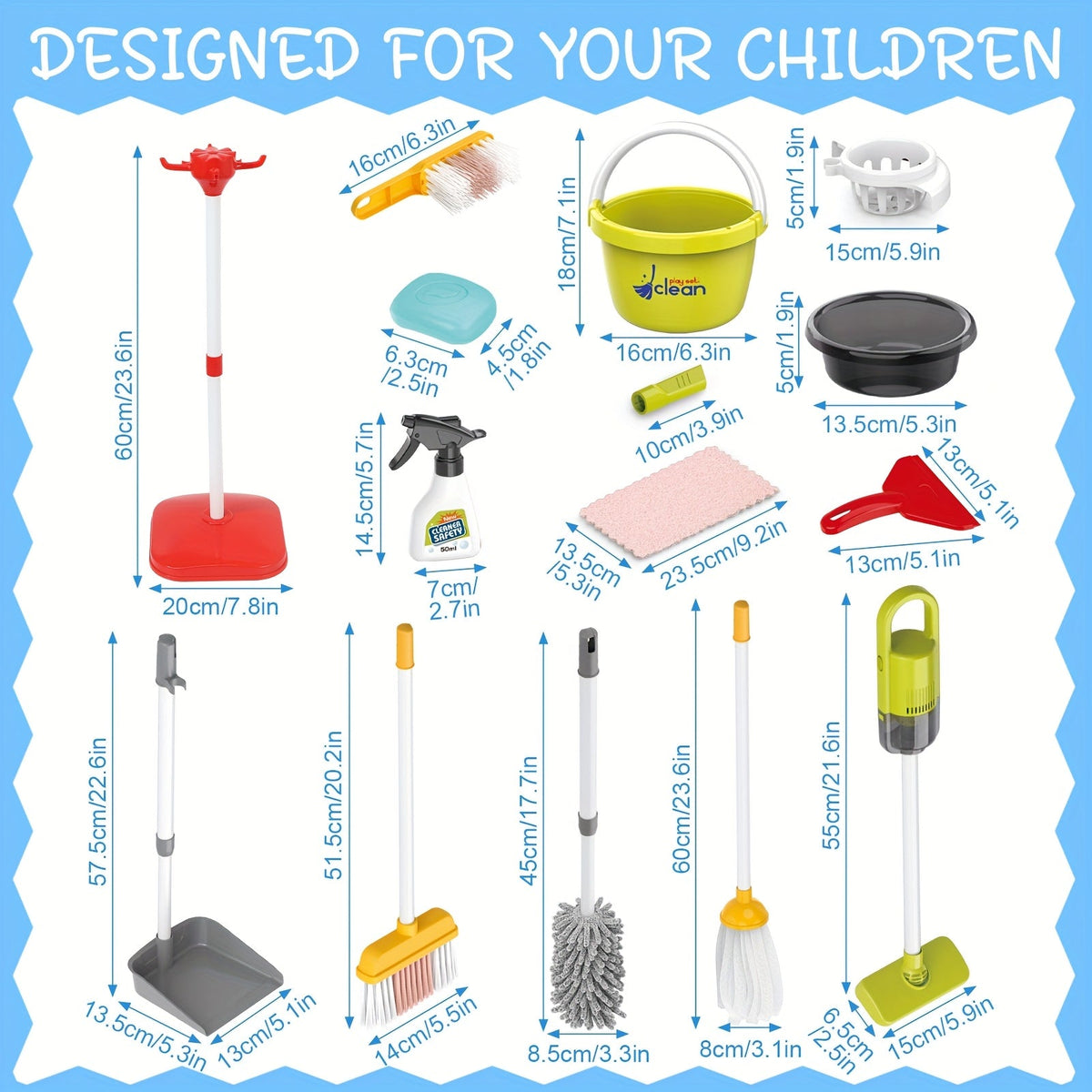 All-in-One Electric Toy Vacuum & Pretend Cleaning Set with Broom, Mop, Dustpan, Bucket & Storage Box — Role-Play Housekeeping Toy for Kids Ages 3+