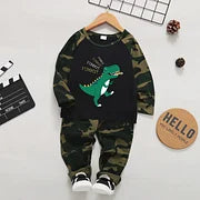 2-Pack Toddler Boy Graphic Camouflage & Dinosaur Print Long-sleeve Tee Pants Set
