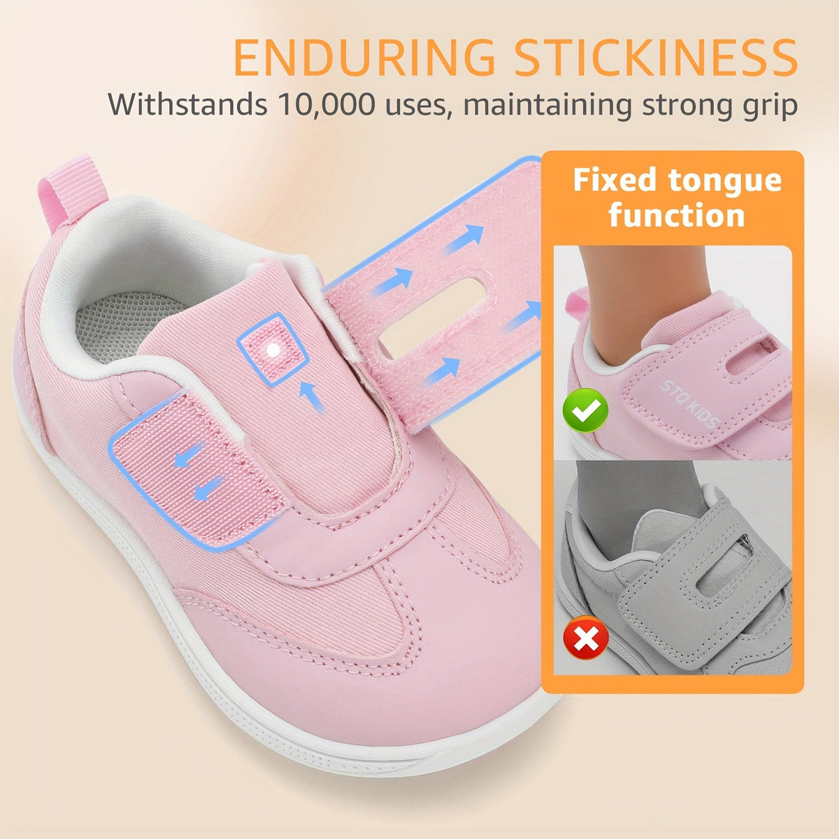 Toddler Girls Wide Toe-Box Barefoot Zero-Drop Sneakers – Pink Hook-and-Loop Non-Slip Athletic Shoes for School & Play