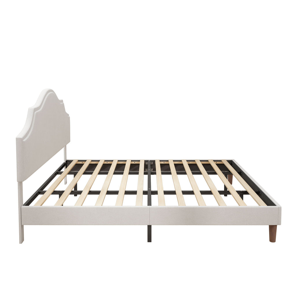 King Upholstered Platform Bed Frame with Adjustable Headboard - White