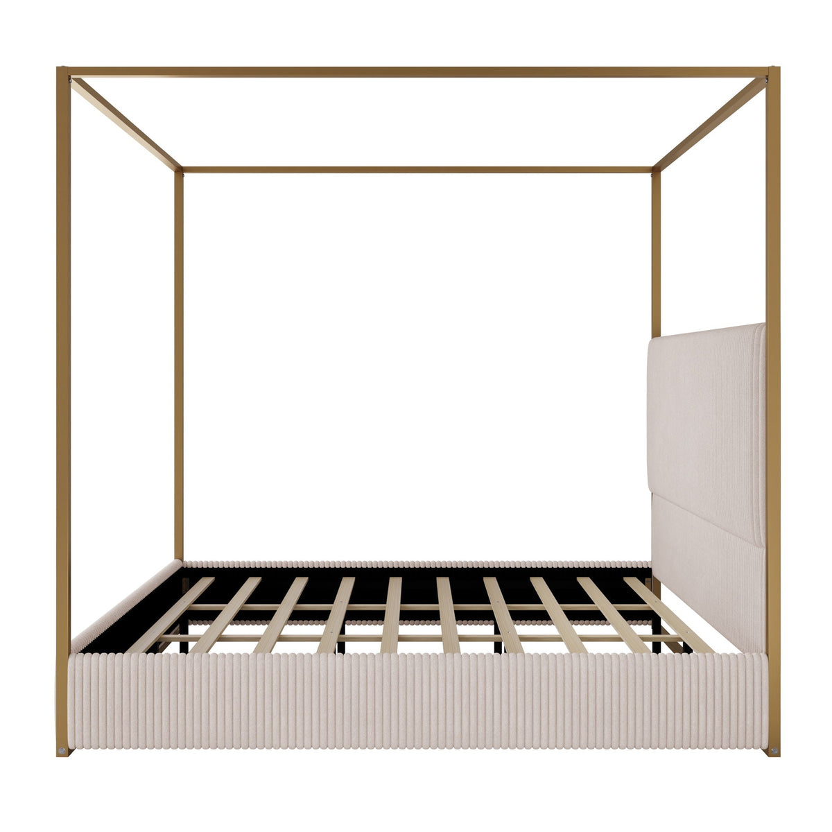 Luxury Canopy Bed with Upholstered Headboard - King, Beige