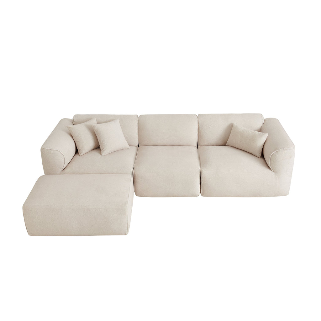 Luxury Velvet Sectional Sofa with Detachable Footstool - 4-Seater