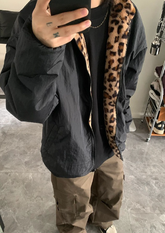 Vintage Leopard Print Hoodie with Embroidered Letters