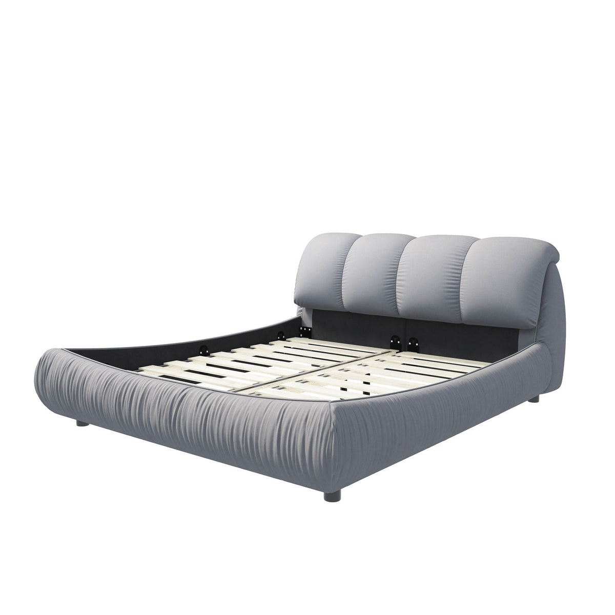Luxury Upholstered Platform Bed with Oversized Padded Backrest and Solid Wood Frame - Multiple Colors