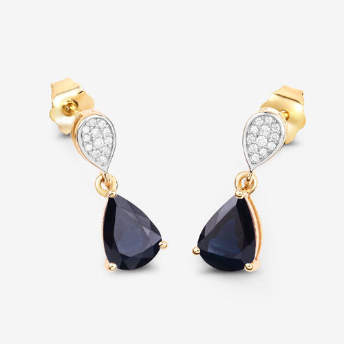 2.76 Carat Genuine Blue Sapphire and White Diamond 10K Yellow Gold Earrings