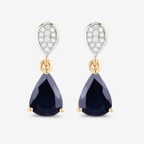 2.76 Carat Genuine Blue Sapphire and White Diamond 10K Yellow Gold Earrings