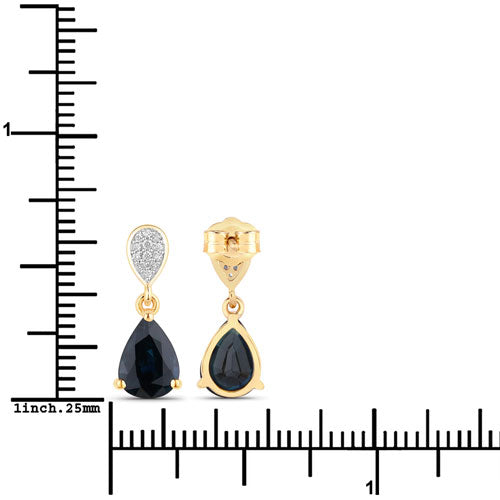 2.76 Carat Genuine Blue Sapphire and White Diamond 10K Yellow Gold Earrings