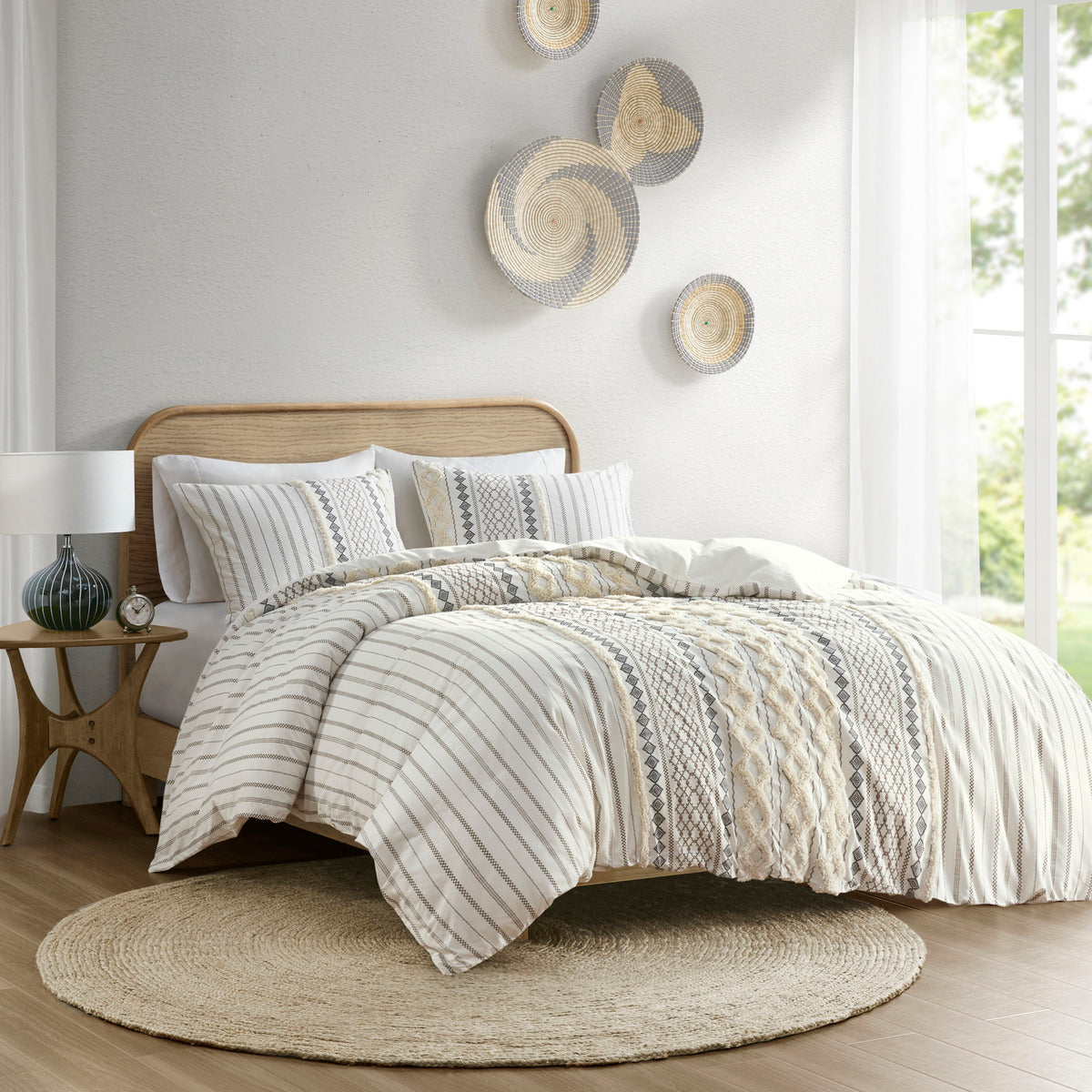 Full/Queen Cotton Printed Duvet Cover Set with Chenille - Multicolor