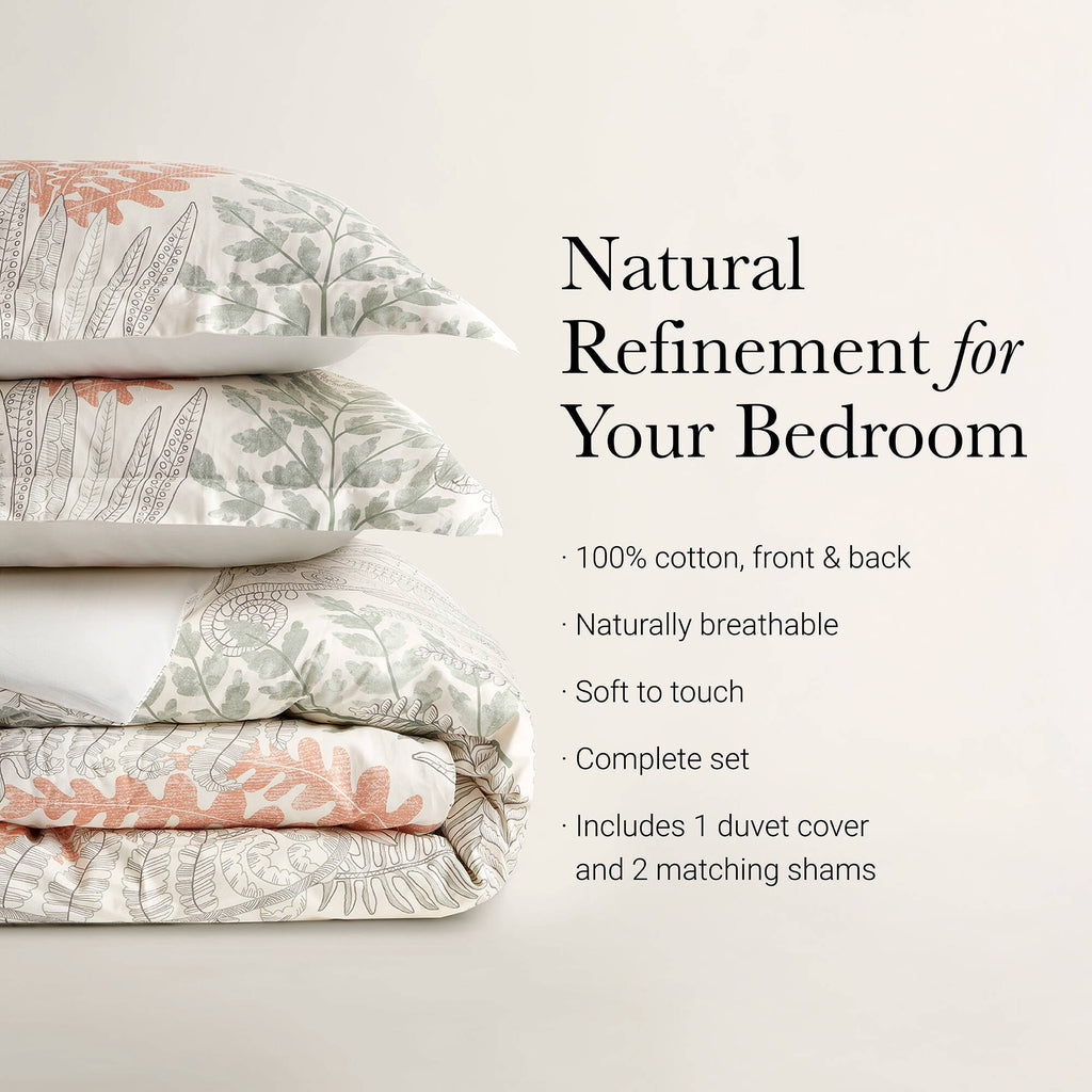 3-Piece Full/Queen Cotton Sateen Duvet Cover Set - Terracotta/Linen