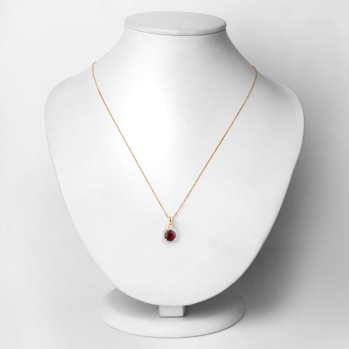 1.49 Carat Genuine Ruby and White Diamond 14K Yellow Gold Pendant