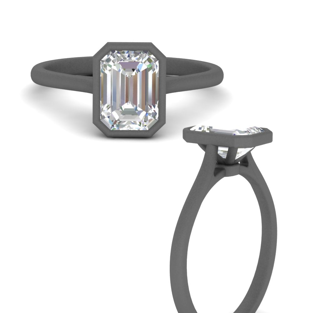 Bezel Set Emerald Cut Petite Solitaire Engagement Ring