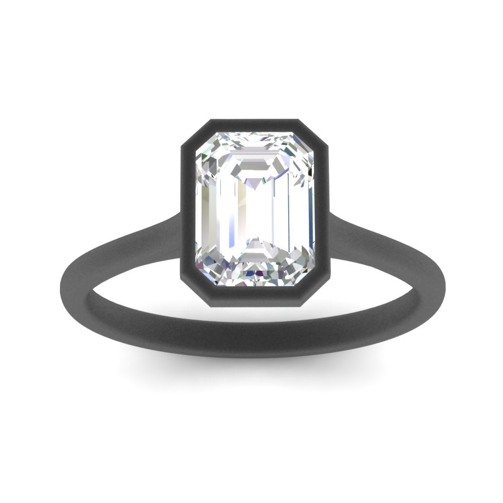 Bezel Set Emerald Cut Petite Solitaire Engagement Ring