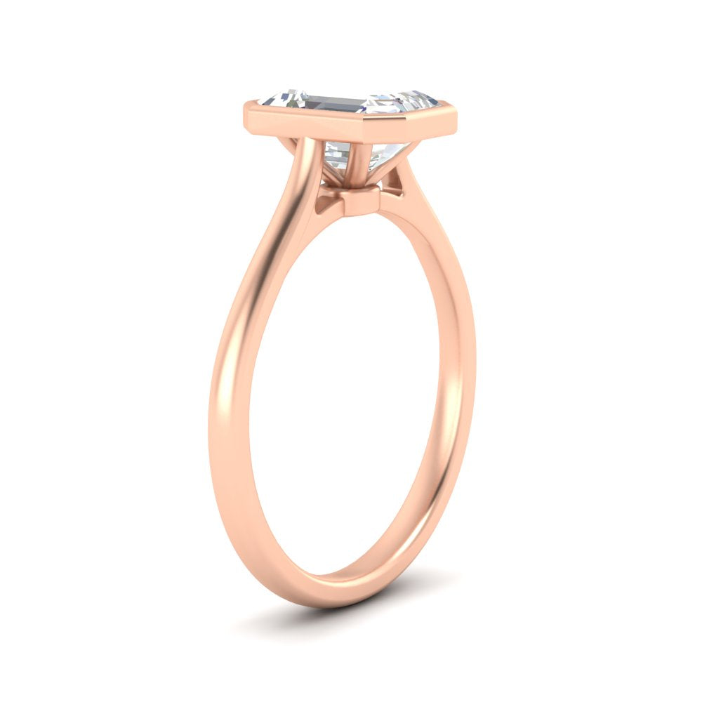 Bezel Set Emerald Cut Petite Solitaire Engagement Ring