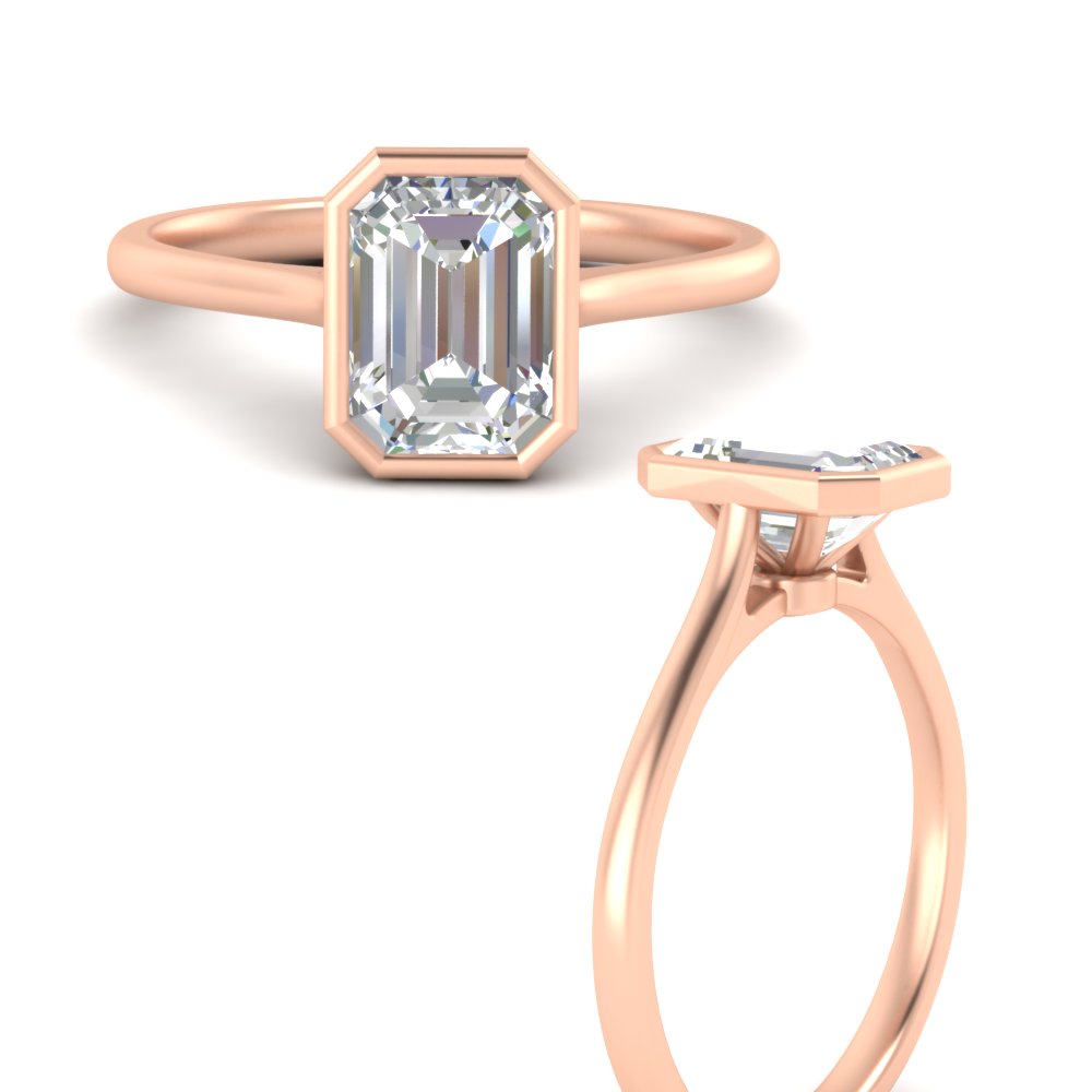Bezel Set Emerald Cut Petite Solitaire Engagement Ring