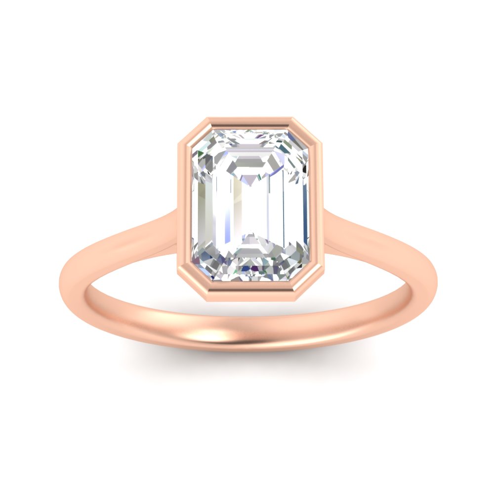 Bezel Set Emerald Cut Petite Solitaire Engagement Ring