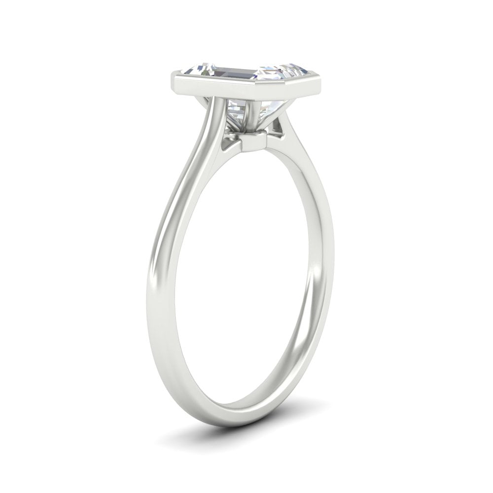Bezel Set Emerald Cut Petite Solitaire Engagement Ring