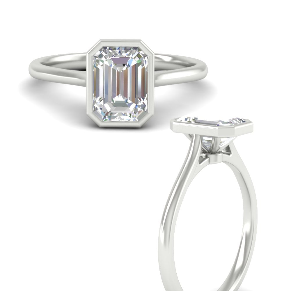 Bezel Set Emerald Cut Petite Solitaire Engagement Ring