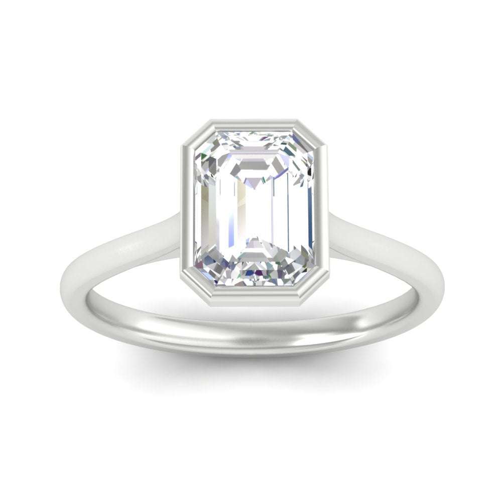 Bezel Set Emerald Cut Petite Solitaire Engagement Ring