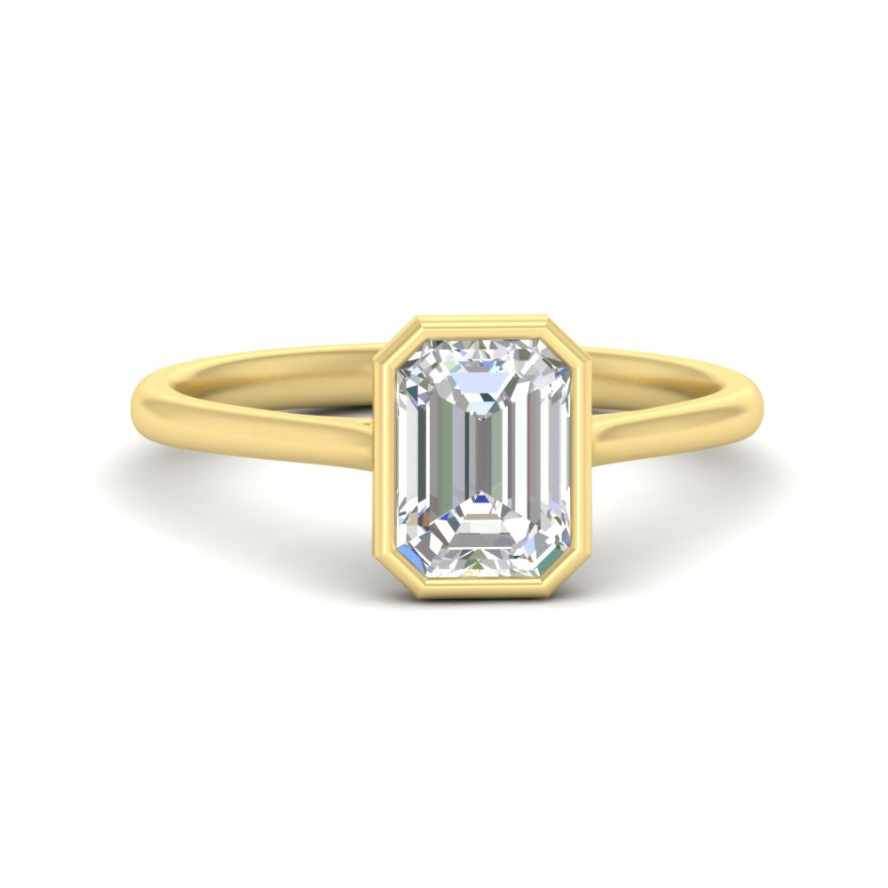 Bezel Set Emerald Cut Petite Solitaire Engagement Ring