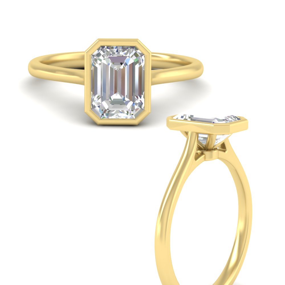 Bezel Set Emerald Cut Petite Solitaire Engagement Ring