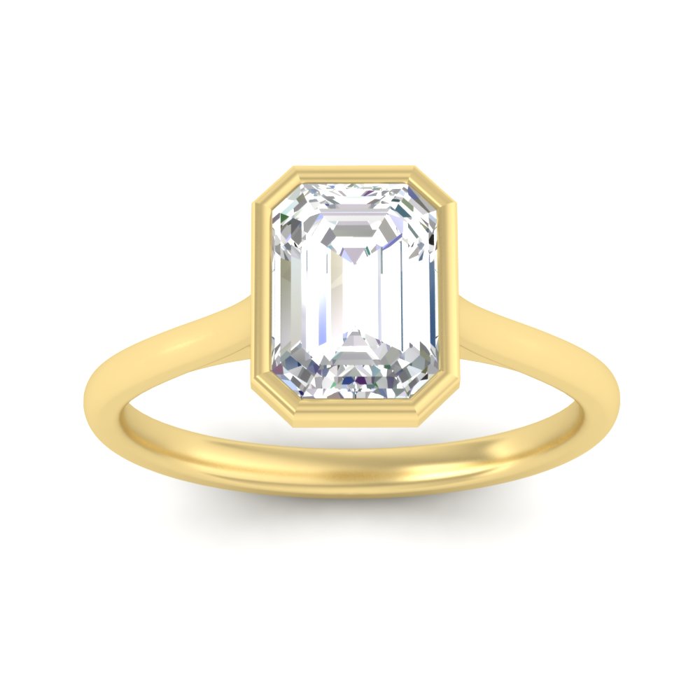 Bezel Set Emerald Cut Petite Solitaire Engagement Ring